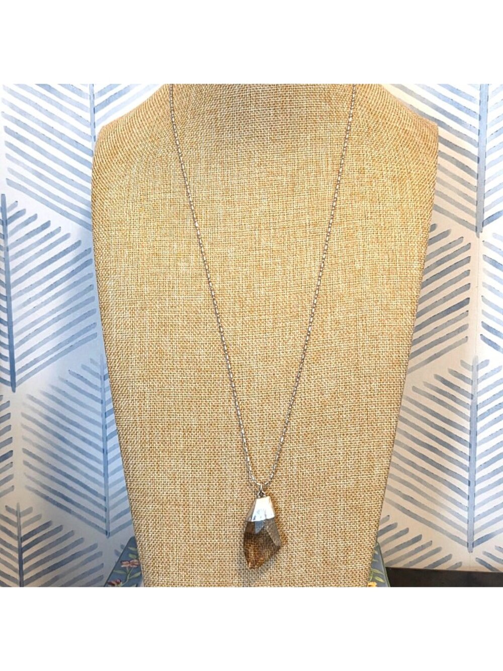 Chico's Faux Smokey Quartz Pendant on Silver Tone 40" Chain Necklace New